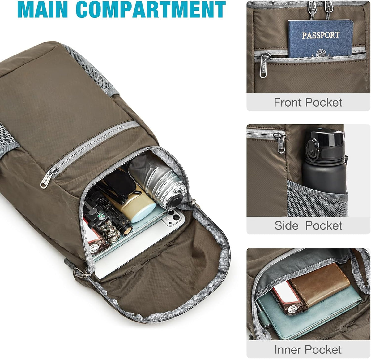 G4Free Ultra Lightweight Small Rucksack Foldable Backpack Packable Rucksack 11L for Travelling Walking Cycling Hiking or Multipurpose Daypacks Unisex, Dark Green 2, 11L, Casual