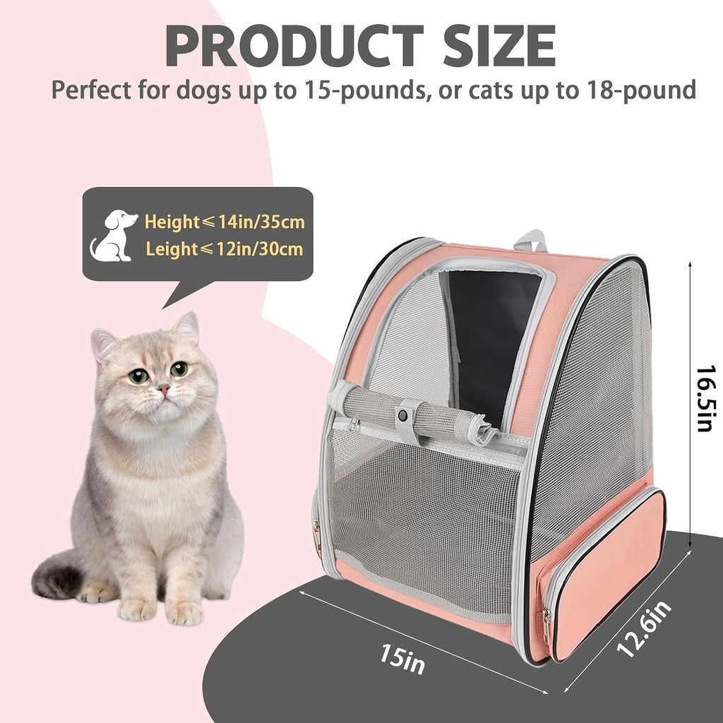 Cat Backpack Carrier,Pet Carrier Airline Approved for Small Dog Cat Puppy Kitten Bunny,Ventilated Mesh Design Animal Backpack for Hiking Camping Travel Bag (Pink)