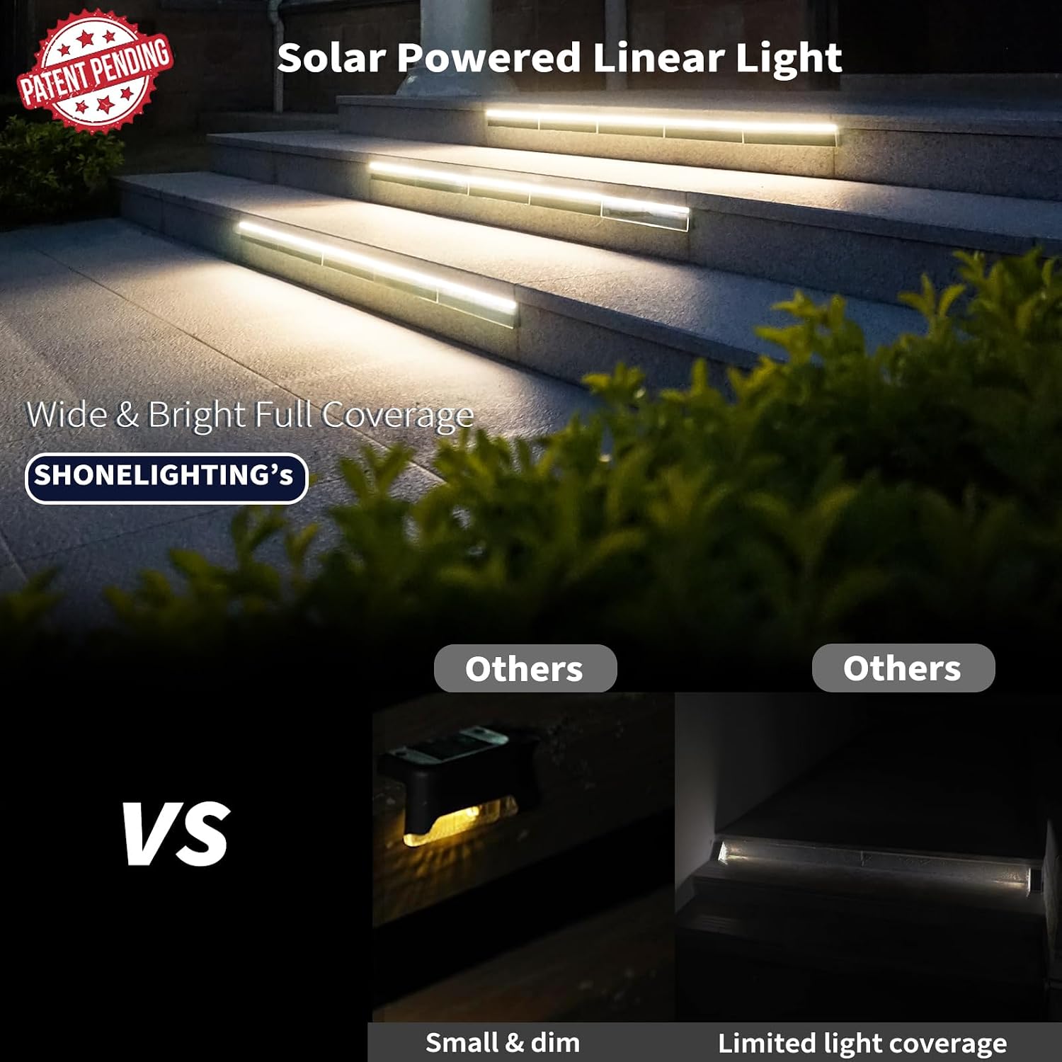 SHONELIGHTING Solar Step Lights Outside, 33 Focused LEDs, Stair Light, 6PK