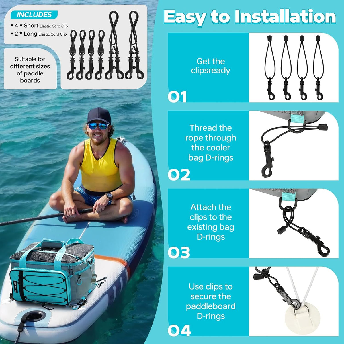 PLUSINNO Paddle Board Cooler, Waterproof SUP Cooler Durable PVC Material, Paddle Board Bag with TPU Zipper, 12-Pocket Fits 42 Cans, Paddle Board Accessories for Beach, Camping, Kayaking