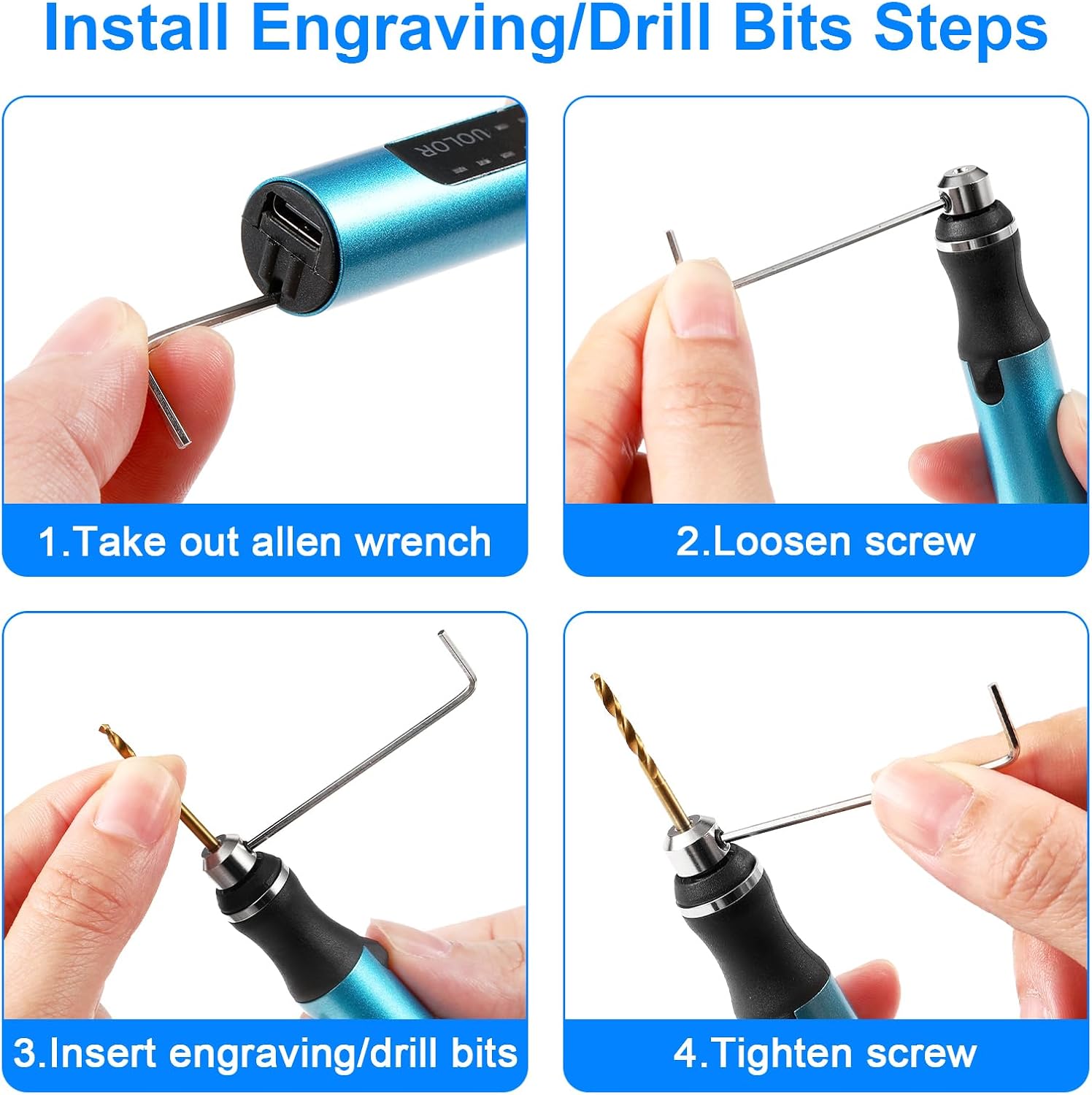 Uolor 3-Speed Cordless Mini Drill Pen, Rechargeable DIY Electric Hand Drill with 10 Small Drill Bits, Micro Drill Set for Jewelry Making Stone Plastic Resin Keychains