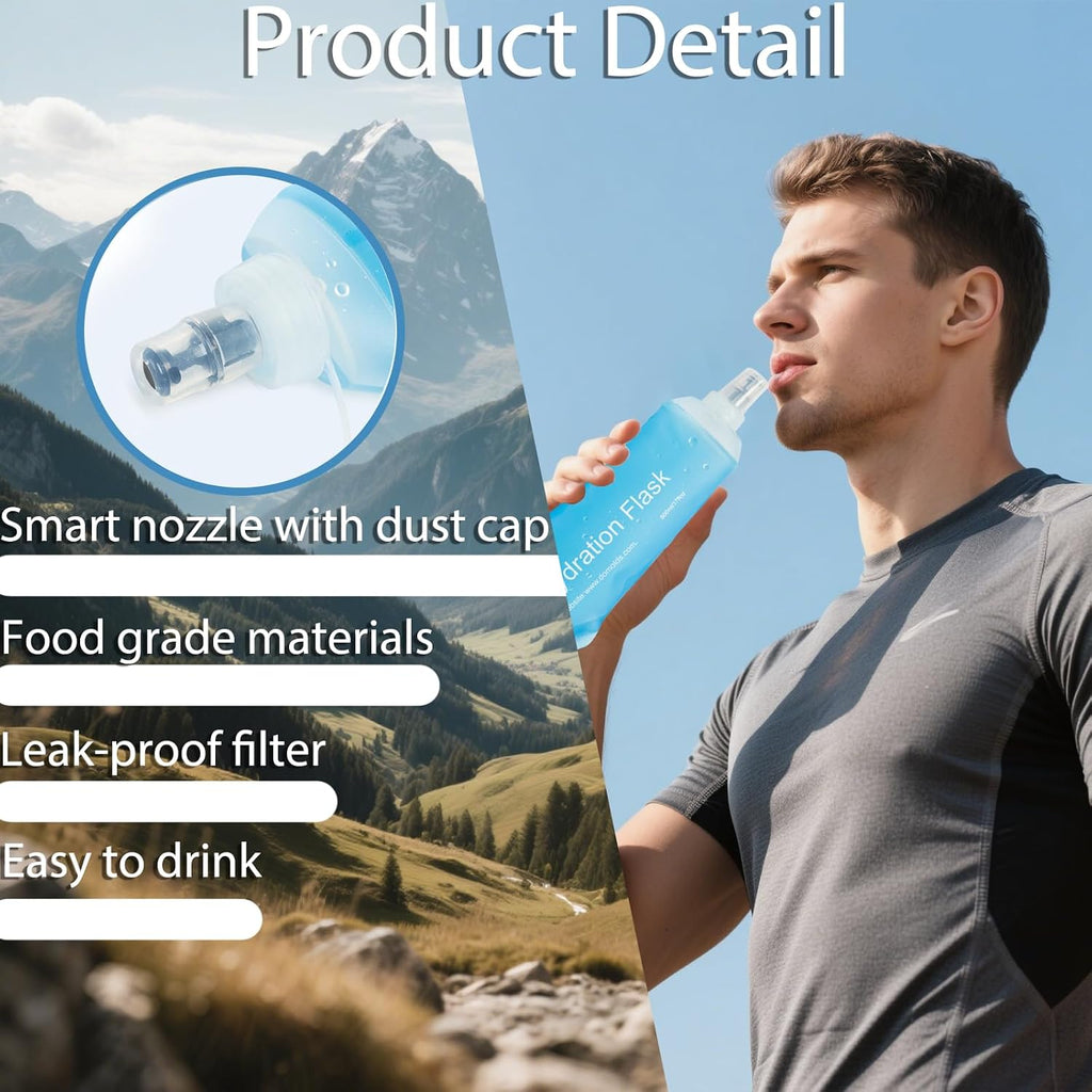 CLINTT 250ml Soft Flask, Foldable Running Water Bottle, TPU Folding Soft Water Flask, BPA-Free Collapsible Flask for Hydration Pack Running Vest, Cycling, Climbing, Hiking - 2Pcs, Blue