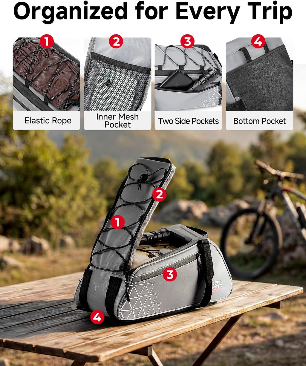 KEMIMOTO Rear Bike Rack Bag - 8L PVC Water Resistant Ebike Bags for Bicycle