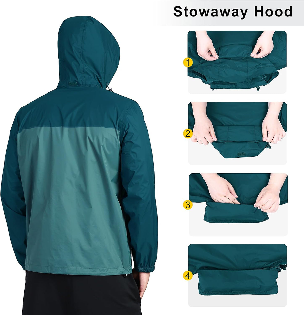 Outdoor Ventures Men's Rain Jacket Waterproof Lightweight Packable Raincoat