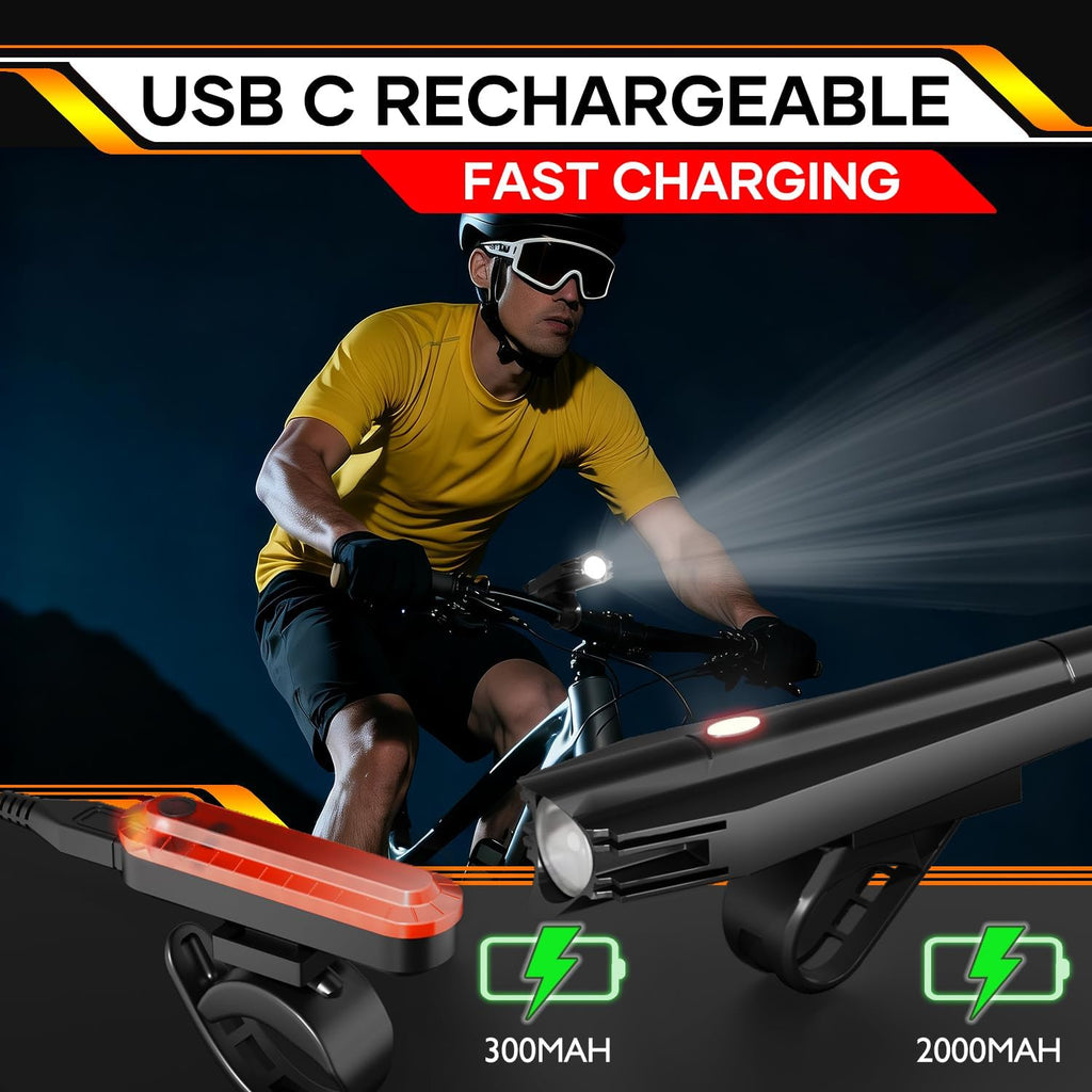 Rechargeable Bike Lights Powerful Headlight and Taillight Set