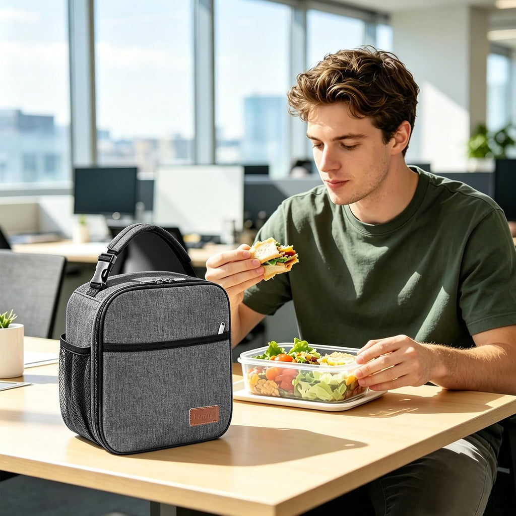 Femuar Lunch Box for Men Women Adults, Small Lunchbox for Work Picnic - Reusable Lunch bag Portable Lunch tote, Charcoal Grey