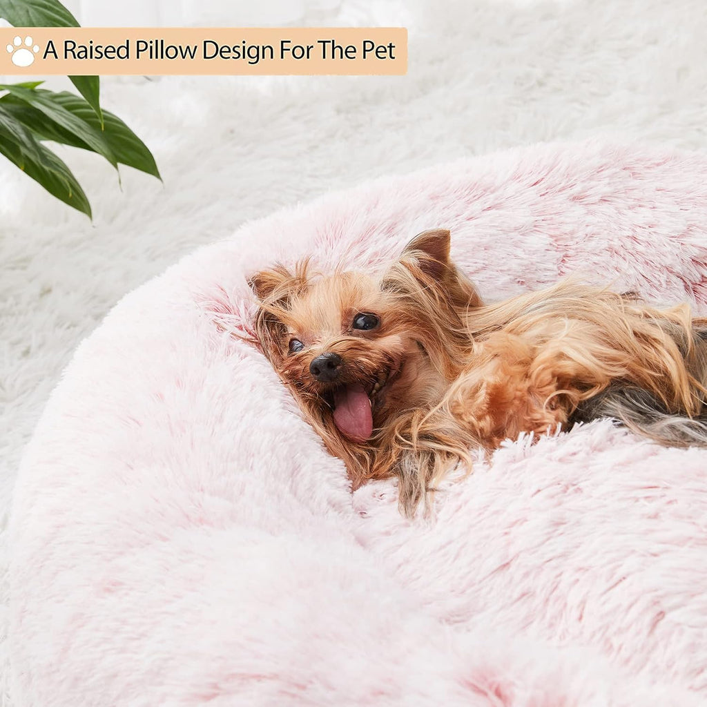 WNPETHOME Small Pink Round Calming Dog Bed Cat Bed for Comfy Sleep