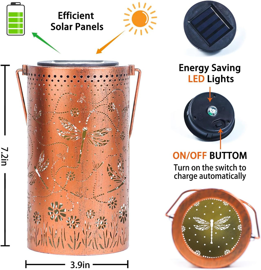 Dragonfly Solar Lanterns Outdoor Waterproof Hanging Solar Lights Dragonfly Gifts for Women Men Mom Metal Decorative LED Lanterns for Yard, Patio, Lawn, Pathway, Landscape, Garden Decor
