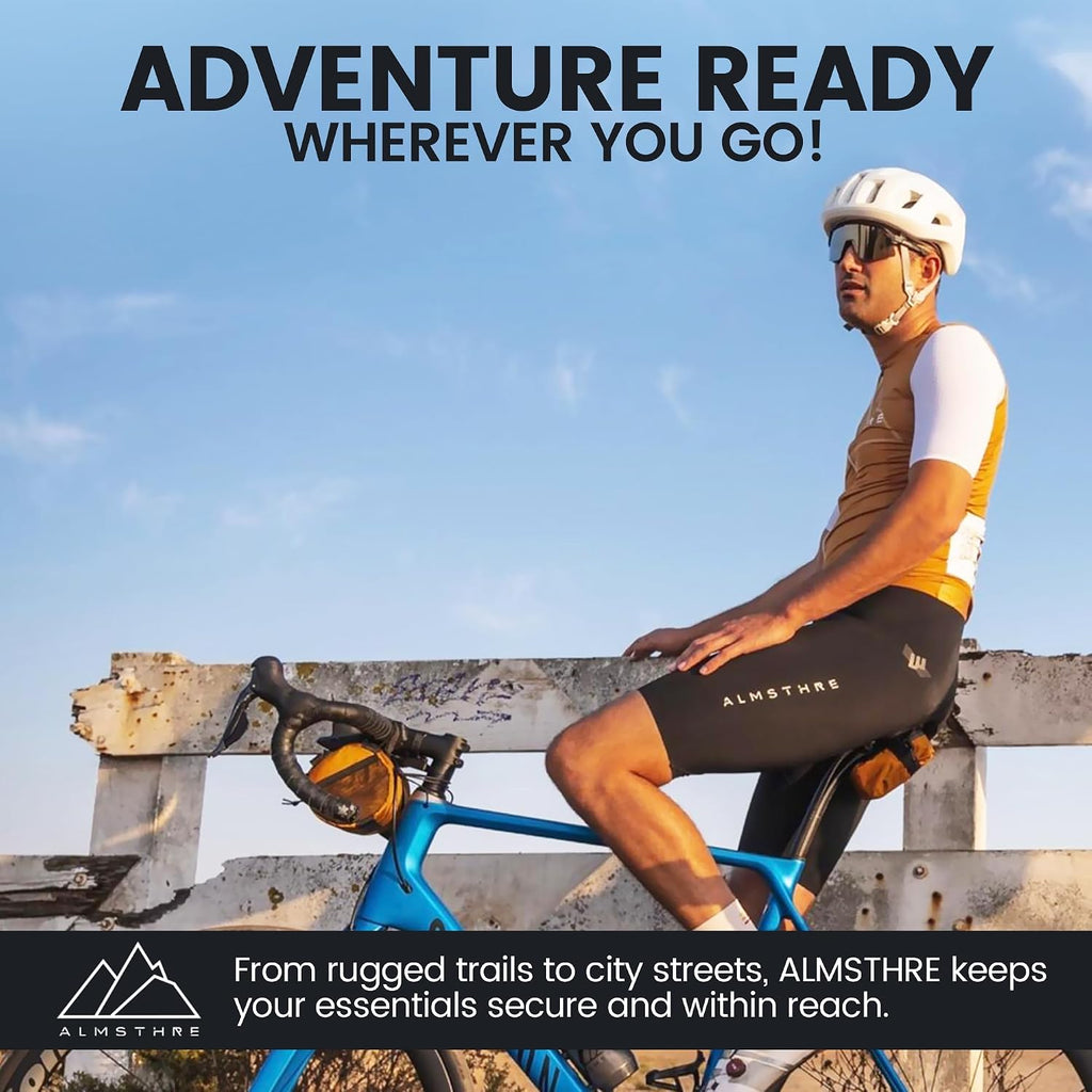ALMSTHRE Signature Bar Bag – California Gold | Hard-Shell Bike Handlebar Bag with Waterproof Zippers & Adjustable Straps | Lightweight Bicycle Handlebar Bag, Compatible with Road, Gravel & MTB Bikes