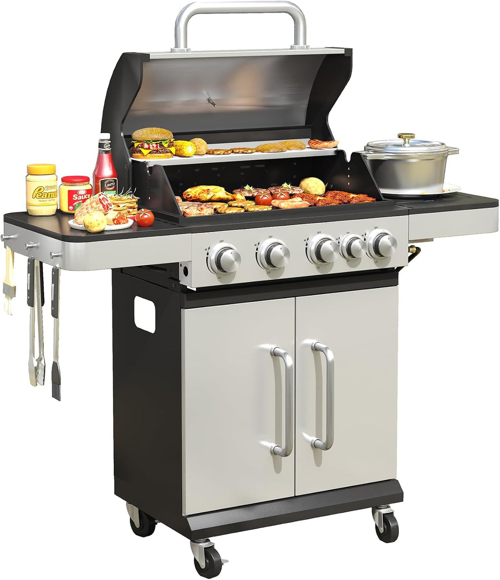 DIFY 3-Burner Propane Gas Griddle Grill, 28 in Flat Top Griddle Grill with Porcelain-Enameled Grates and Stainless Steel Frying Pan, 36000 BTU Output Barbecue Grills for Outdoor Barbecue
