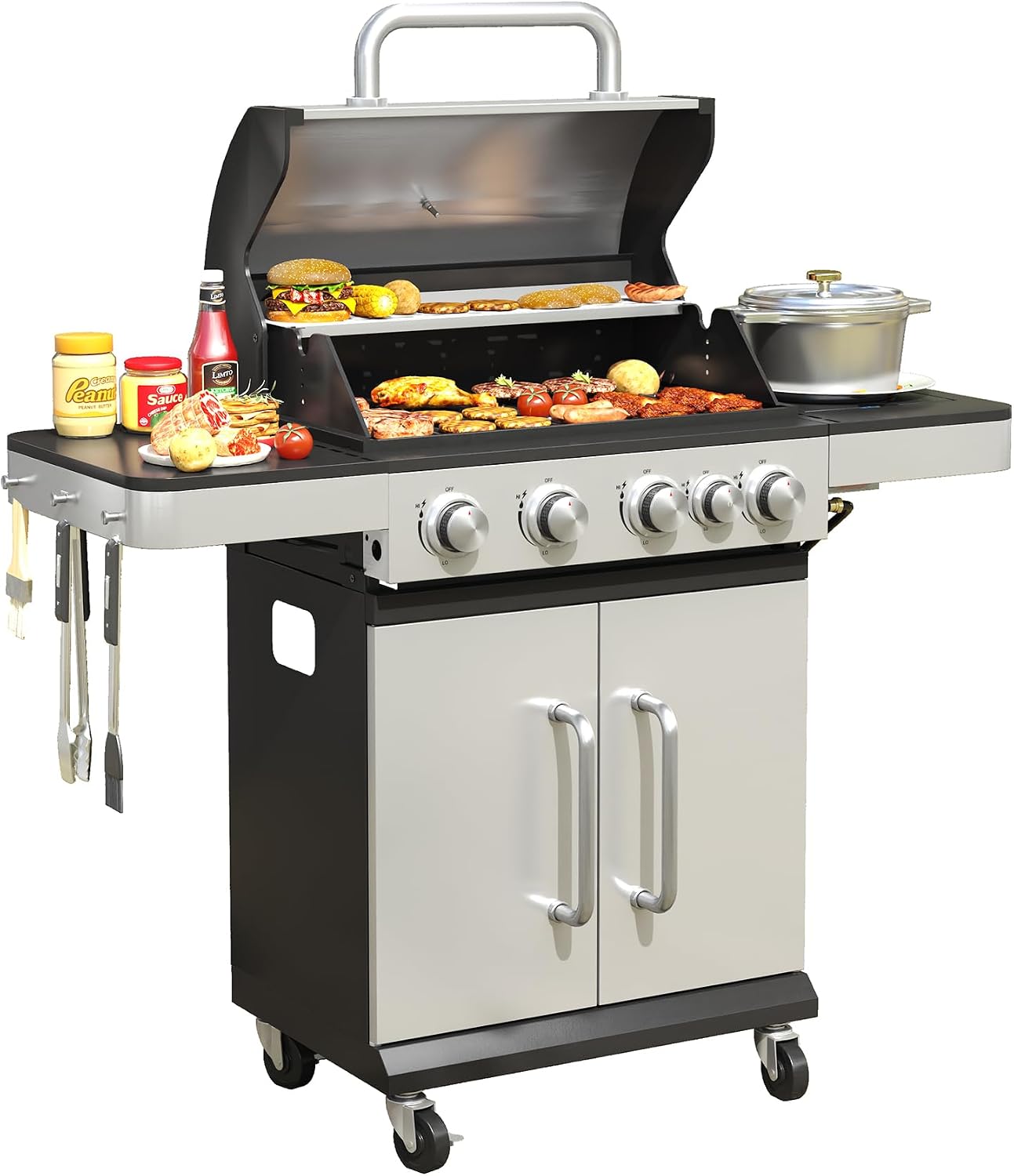 DIFY 3-Burner Propane Gas Griddle Grill, 28 in Flat Top Griddle Grill with Porcelain-Enameled Grates and Stainless Steel Frying Pan, 36000 BTU Output Barbecue Grills for Outdoor Barbecue
