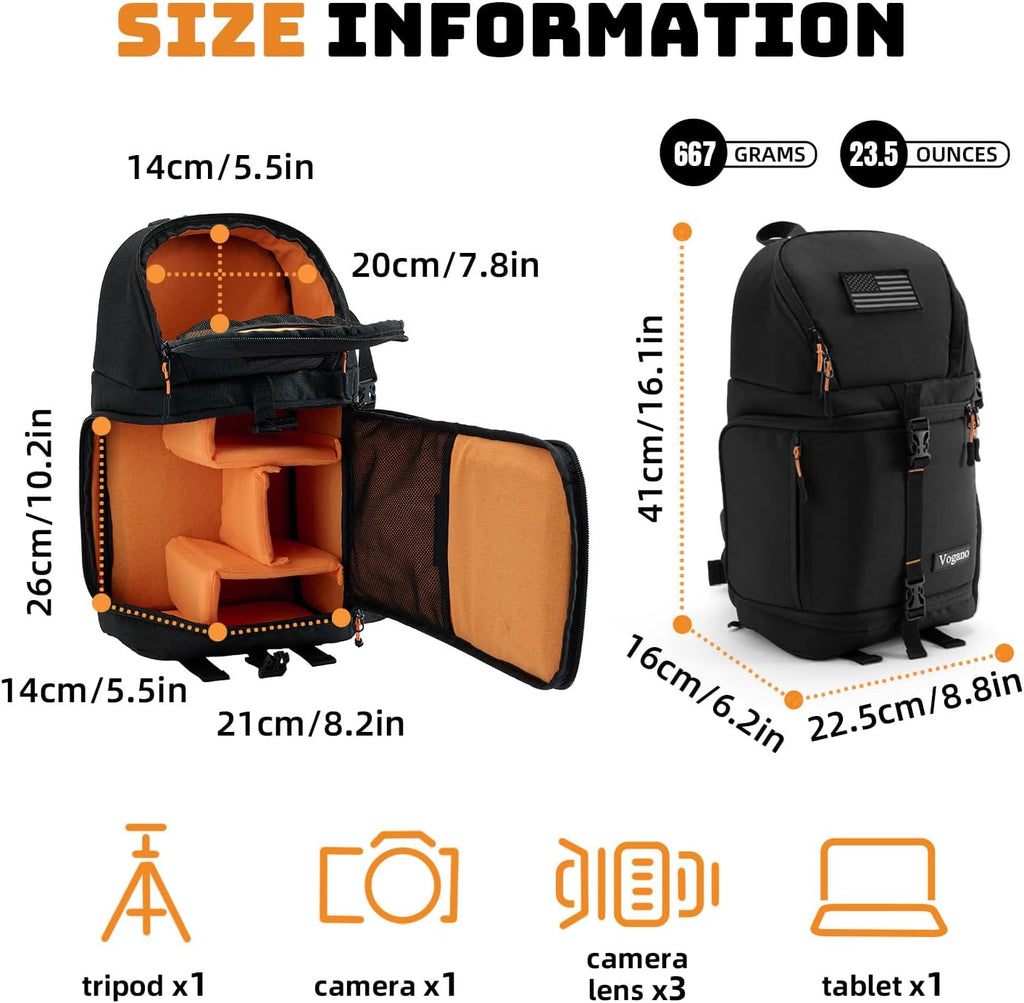 Vogano Camera Sling Bag for Photographers - Waterproof Single-Shoulder Camera Case with Adjustable Dividers, Rain Cover & Side Tripod Pocket