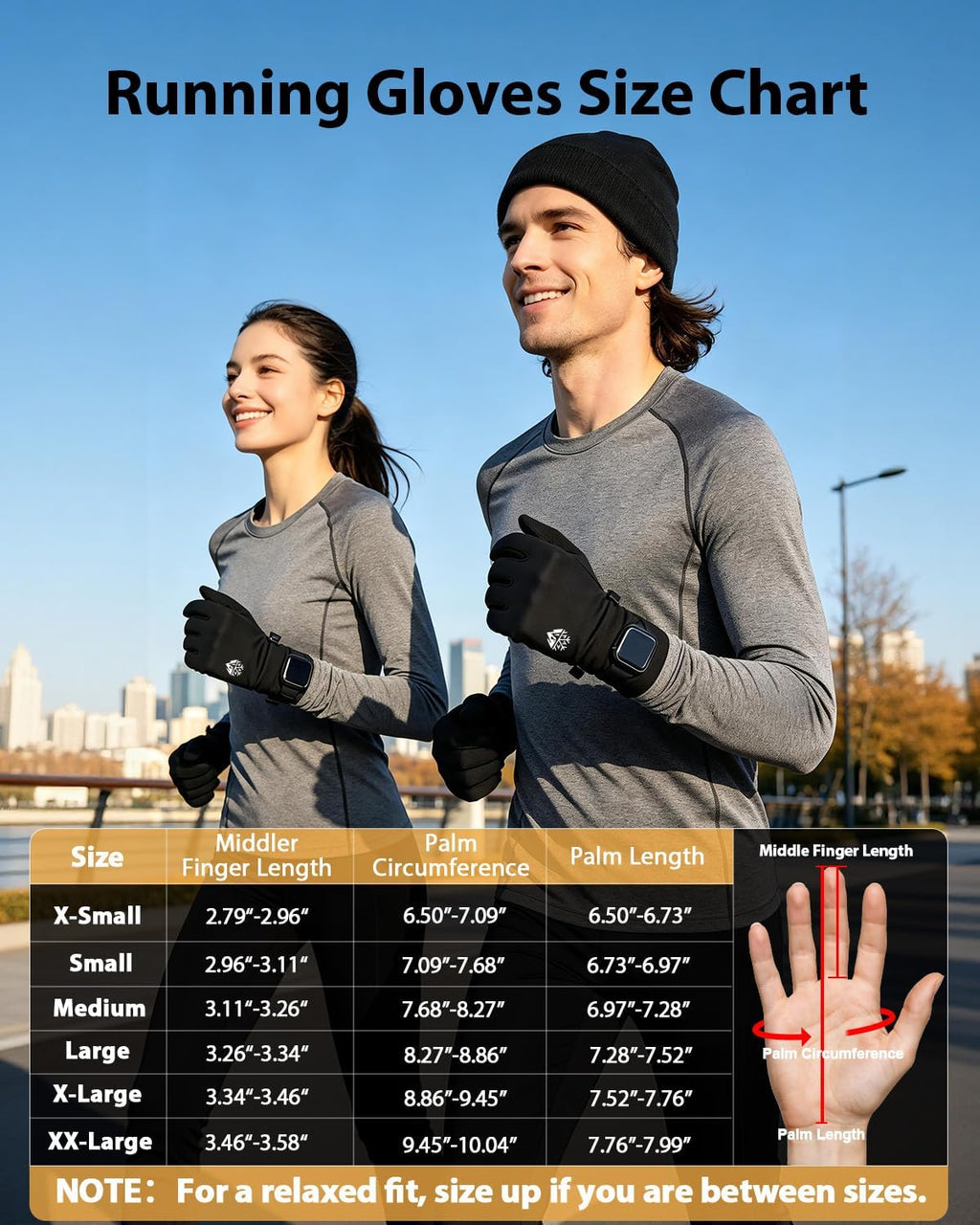 Running Winter Gloves with Watch Window, Warm Hiking Gloves for Men Women