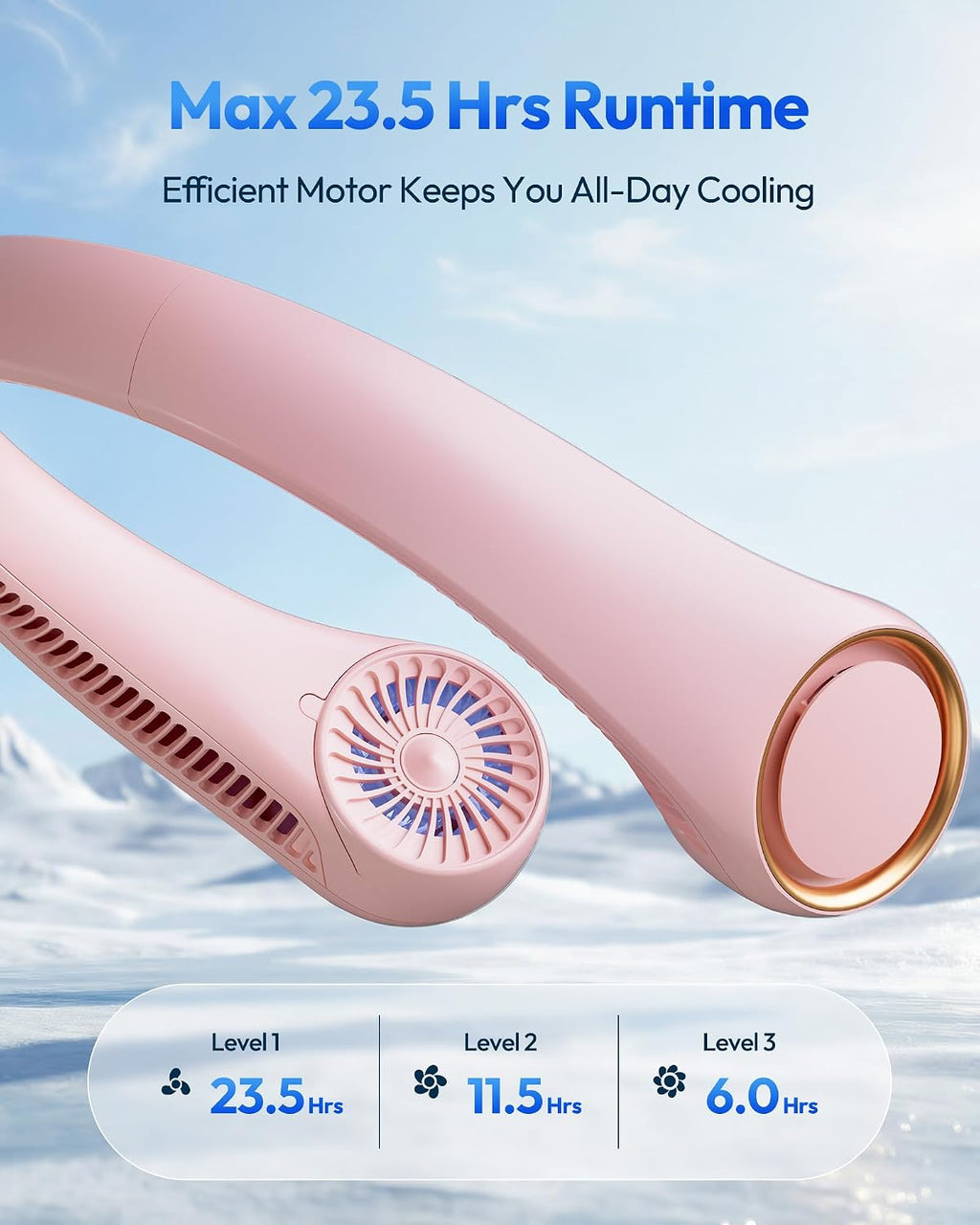 Gaiatop Portable Neck Fan Rechargeable, Hands-Free Cooling, 23.5hrs Runtime