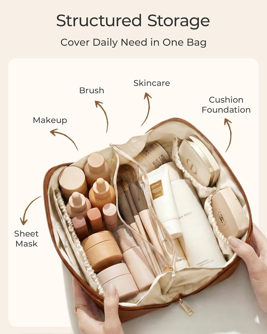 BAGSMART Makeup Bag Travel Cosmetic Bag,Women Toiletry Case, Coffee Brown