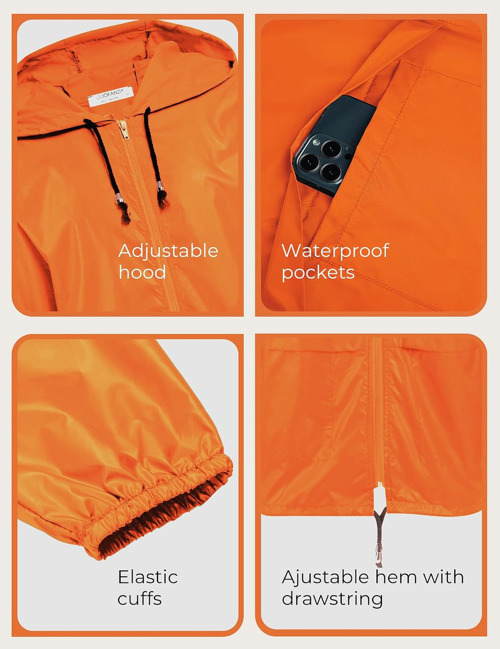 COOFANDY Mens Packable Rain Jacket Lightweight Waterproof Raincoat with Hood Outdoor Rain Gear Travel Hiking Cycling