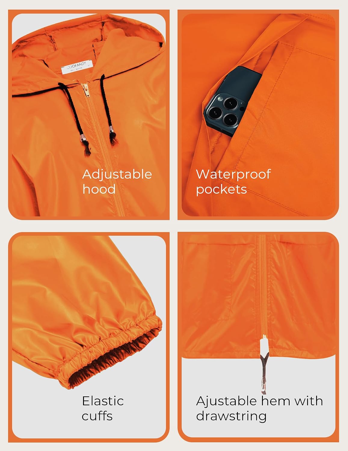 COOFANDY Mens Packable Rain Jacket Lightweight Waterproof Raincoat with Hood Outdoor Rain Gear Travel Hiking Cycling