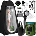Portable Shower with Heater, Pop up Shower Privacy Tent with LED Lights, 6000mAh Camp Shower Pump, 6.6 Gallons Foldable Bucket, Outdoor Camping Shower Kit for Hiking, Beach, Pet Bath, Car Wash (Black)