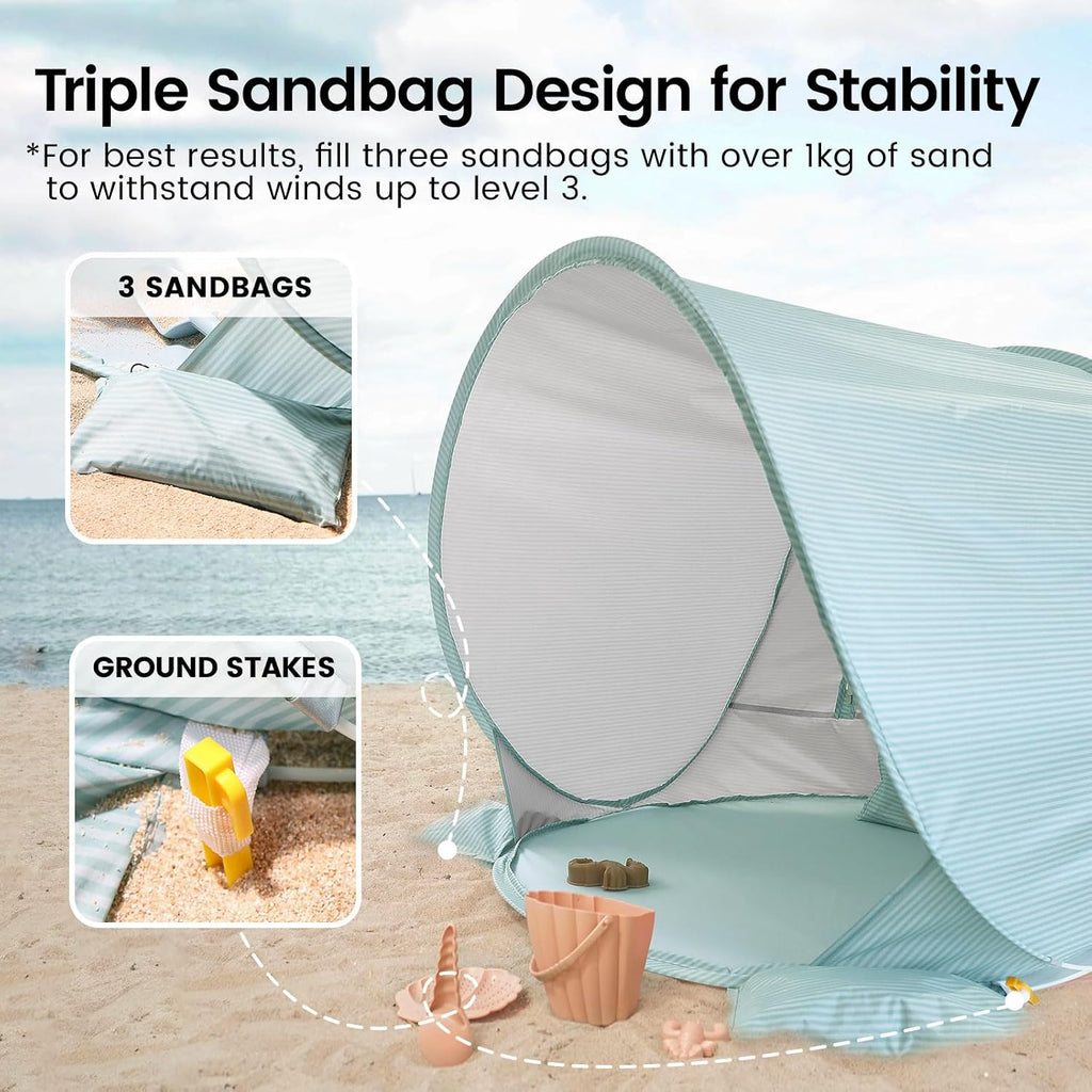 Tiny Land Baby Beach Tent, Pop Up Baby Tent with UPF 50+ Sun Protection | Portable Baby Beach Essentials, 35.4"x27.6"x31.5" Sun Shelter for Infants, Baby Outdoor Use, Pastel Aqua