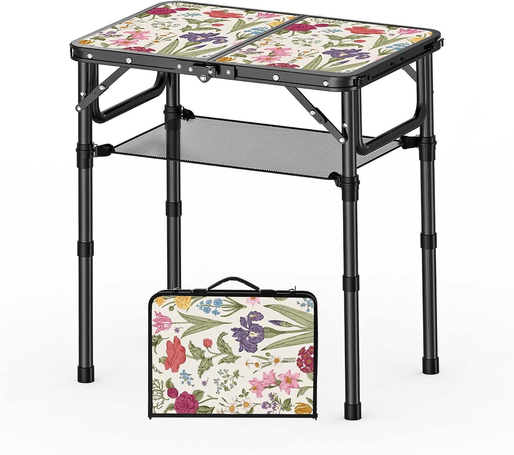 YihuiKo Small Camping Table, Vintage French Sunflower Pattern Folding Table