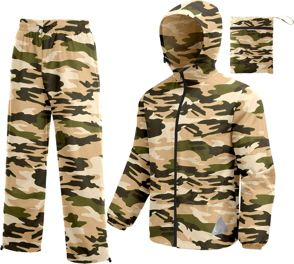 COOFANDY Men's Rain Suit 2 Piece Waterproof Breathable Rain Gear Lightweight Rain Jacket Pants Rainwear Suit