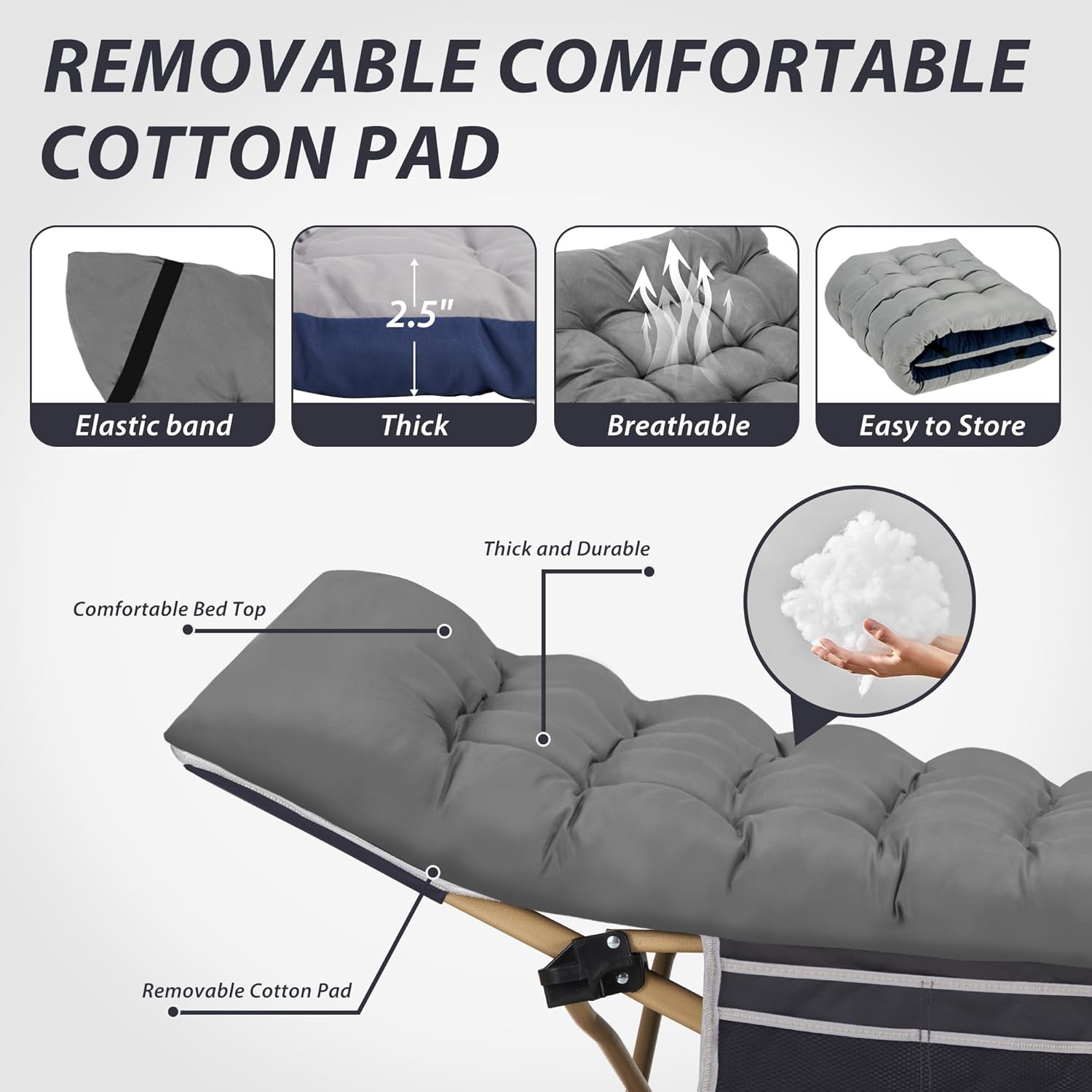 Folding Camping Cot with Mattress for Adults,28" Wide,600LBS