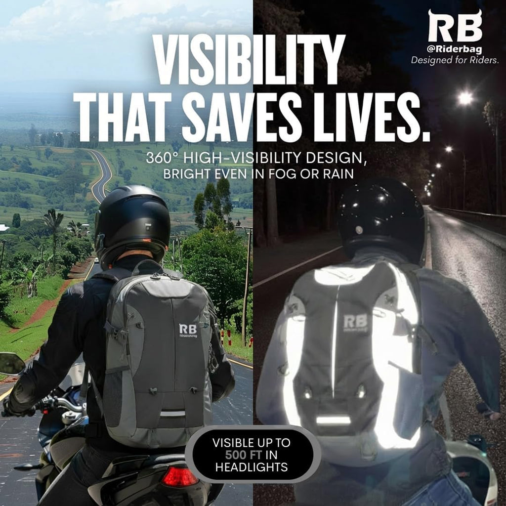 riderbag Reflective Motorcycle Backpack, Hi Viz Commuter Riding Bag