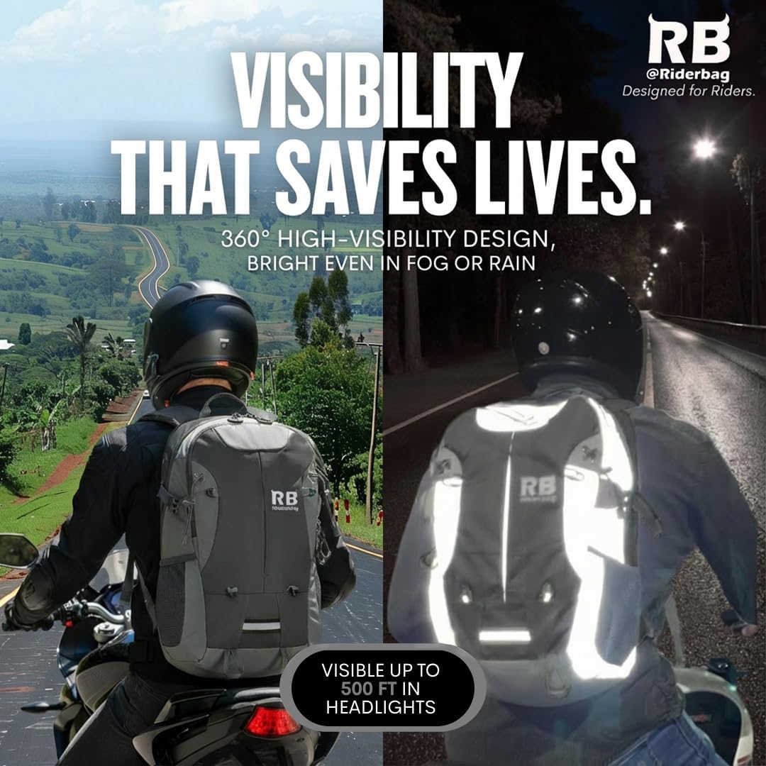riderbag Reflective Motorcycle Backpack, Hi Viz Commuter Riding Bag