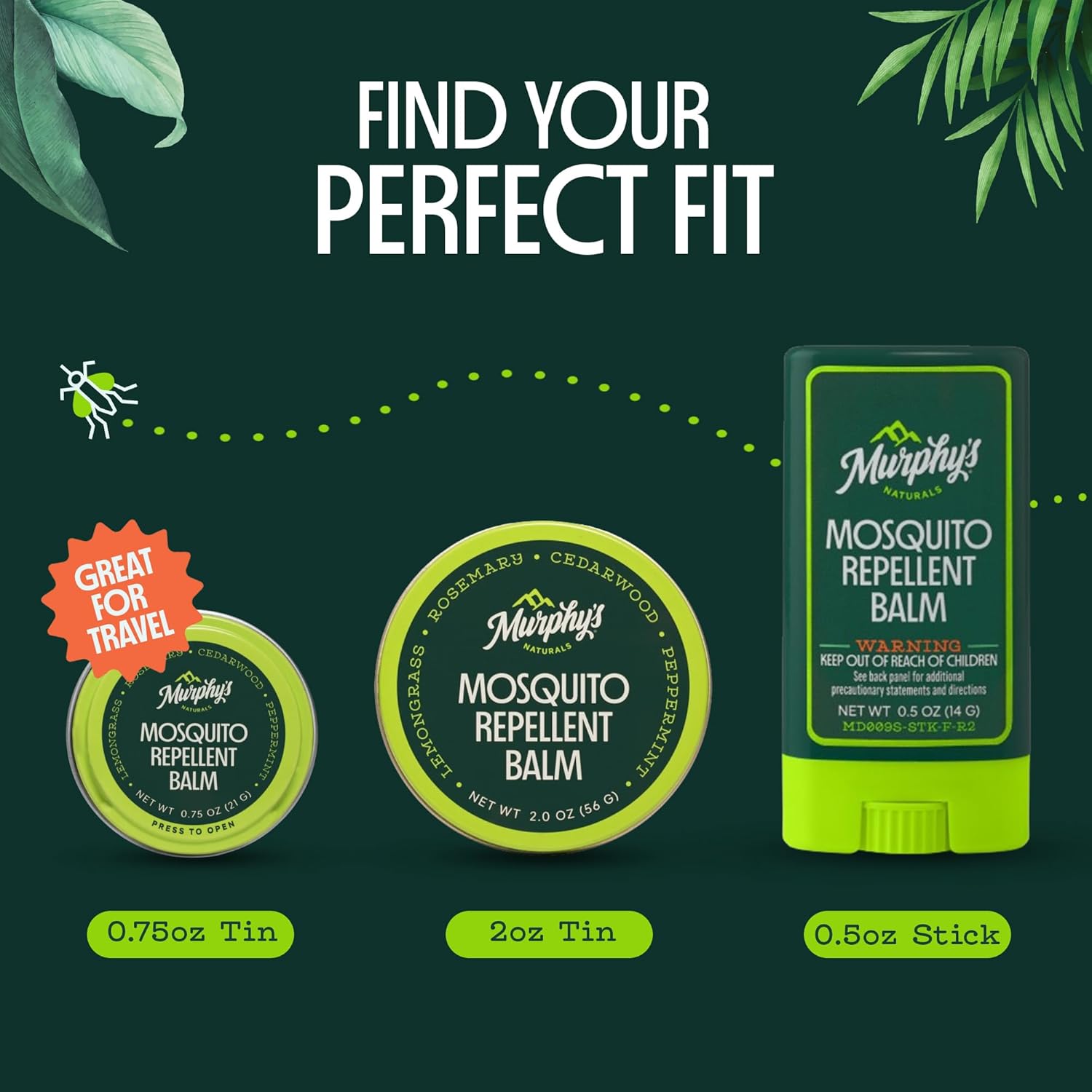 Murphy's Naturals Mosquito Repellent Balm, Plant-Based, 0.5 oz (Pack of 3) | Formulated with cedarwood, lemongrass & rosemary oils; DEET-free*, repels mosquitoes up to 2 hrs & ticks 1 hr; travel-size