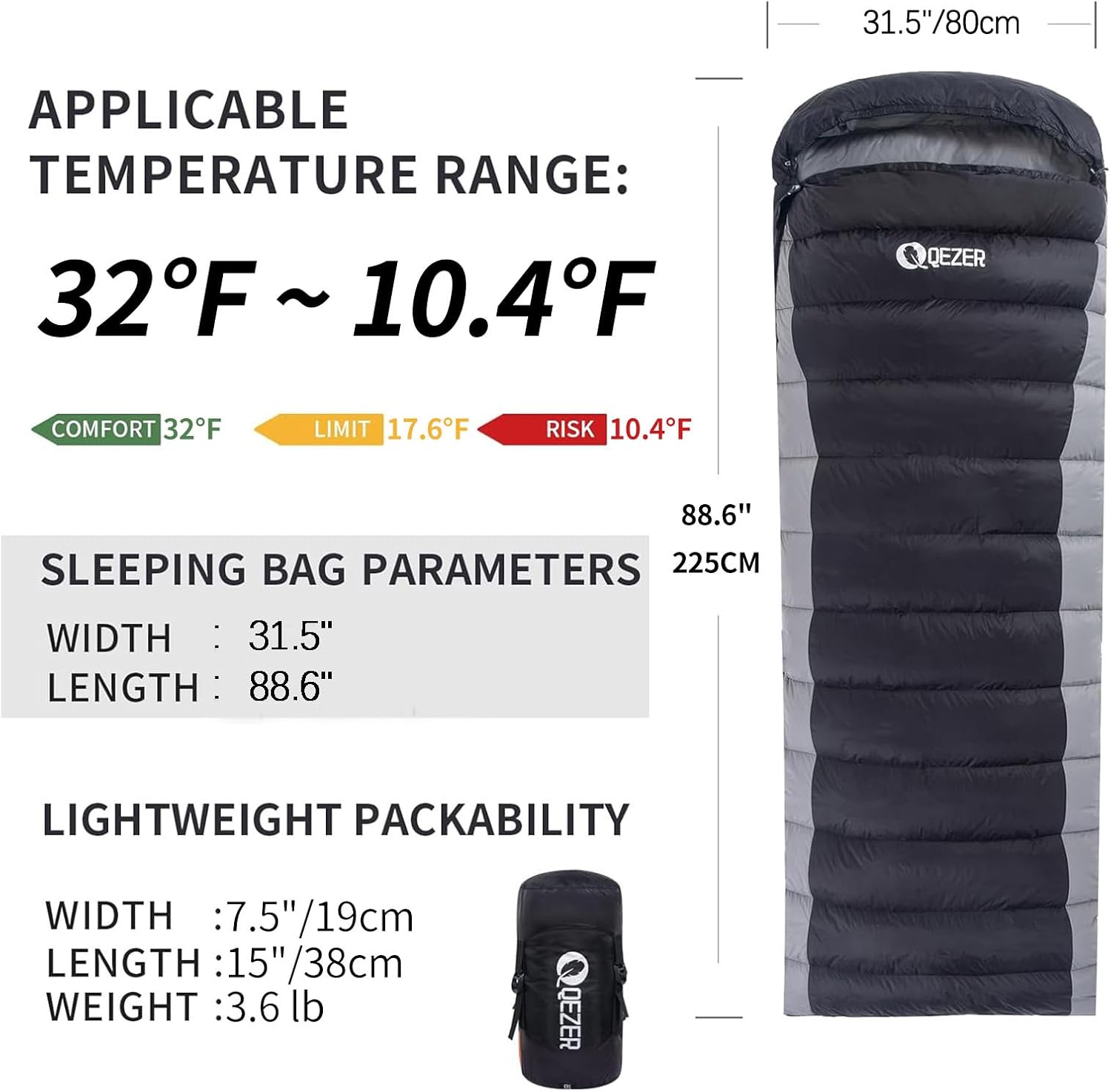 Down Sleeping Bag for Adults, 600FP Cold Warm Weather Backpacking