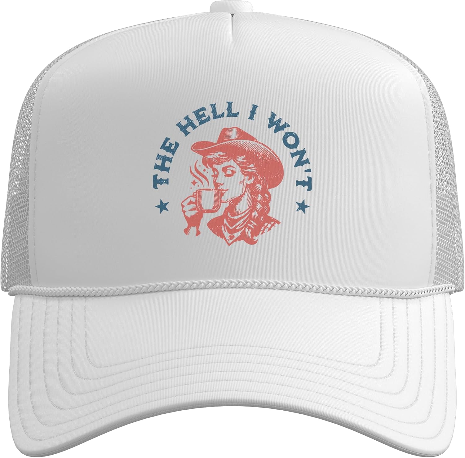 The Hell I Won't Cowboy Hat Country Vintage Coffee Cowgirl Trucker Hat with Adjustable Mesh Back