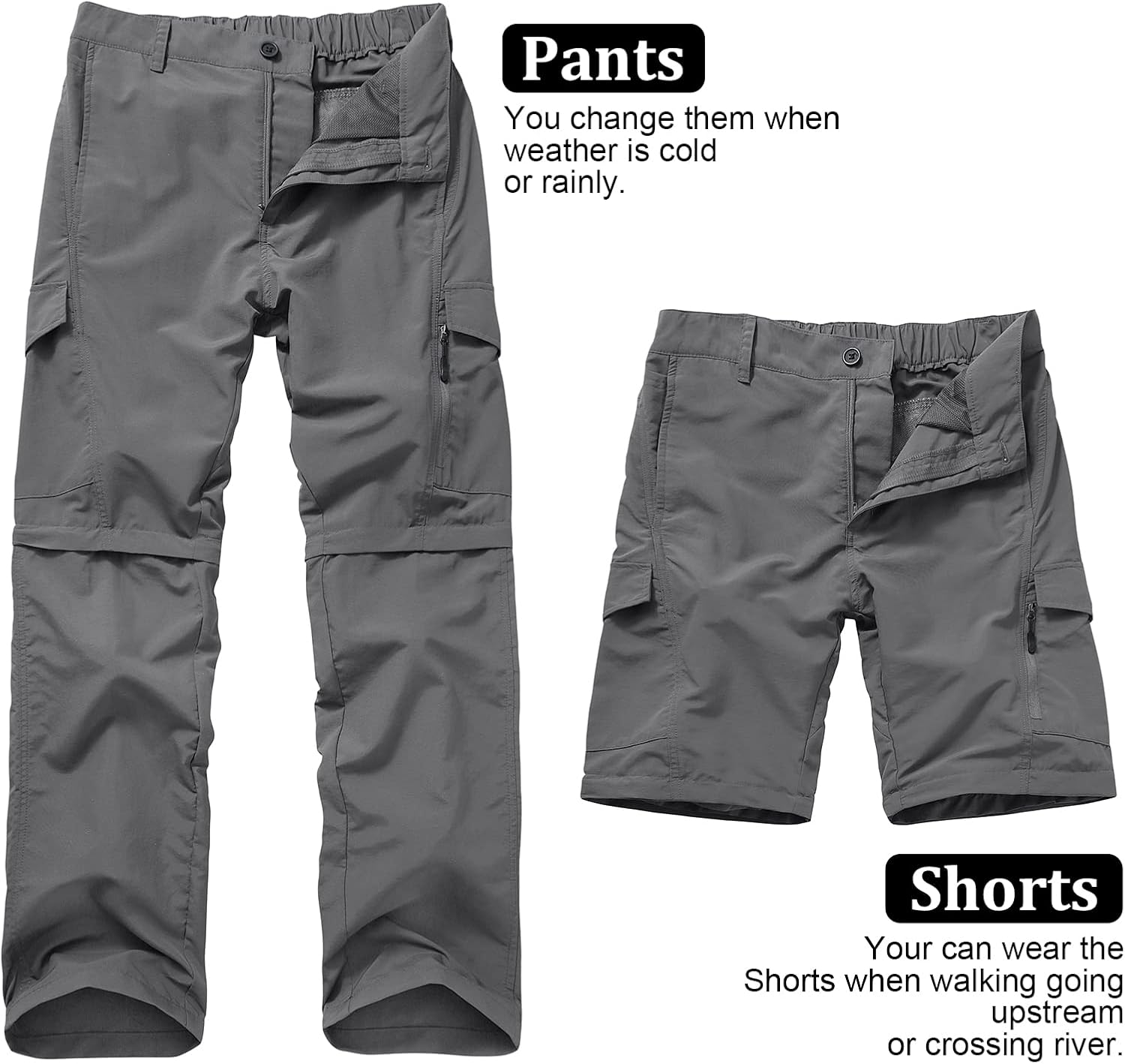 linlon Boy Scout Pants Hiking Mens Convertible Zip Off Safari Fishing