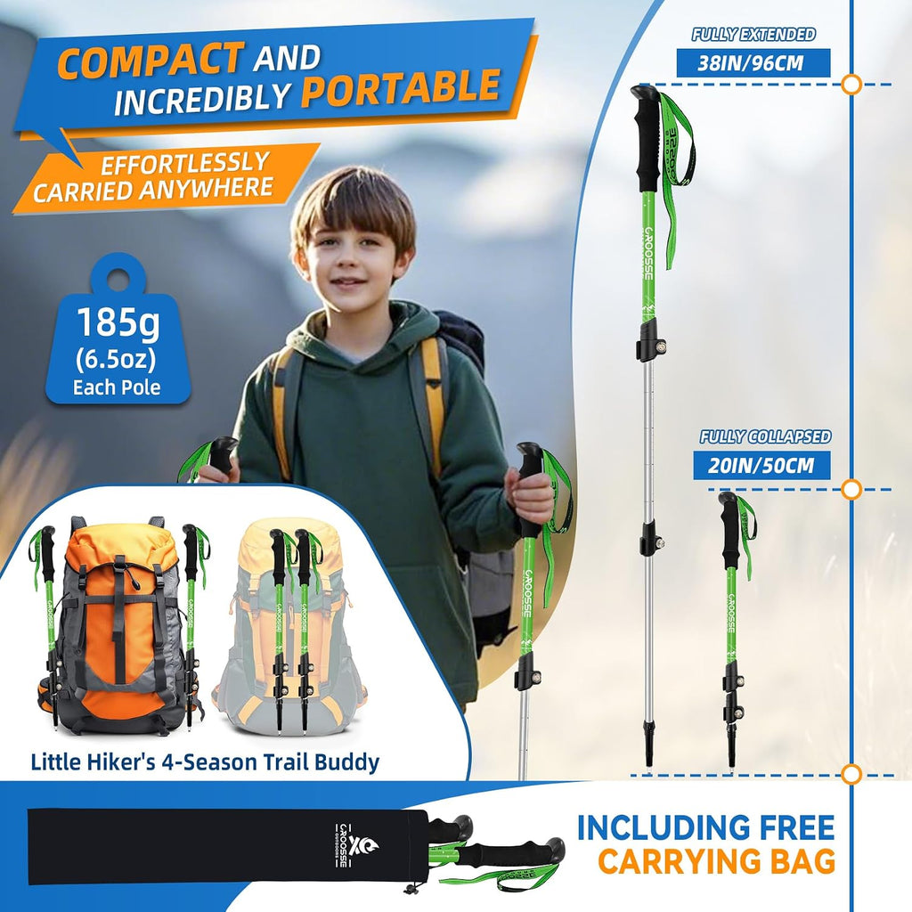 Kids Hiking Poles, Kids Walking Stick, Lightweight Aluminum Adjustable
