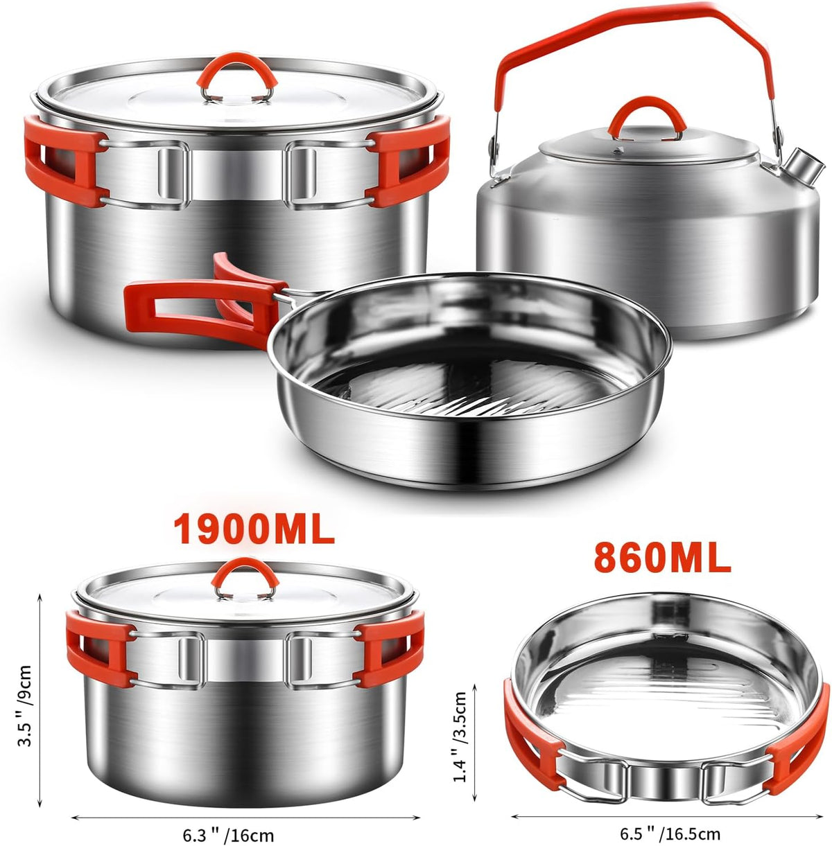 304 Stainless Steel Camping Cookware Set - Mess Kit with Pots, Pans, Kettle, Plates, Forks, Knives, Spoons for 2 People, Perfect for Camping, Picnic, RVs