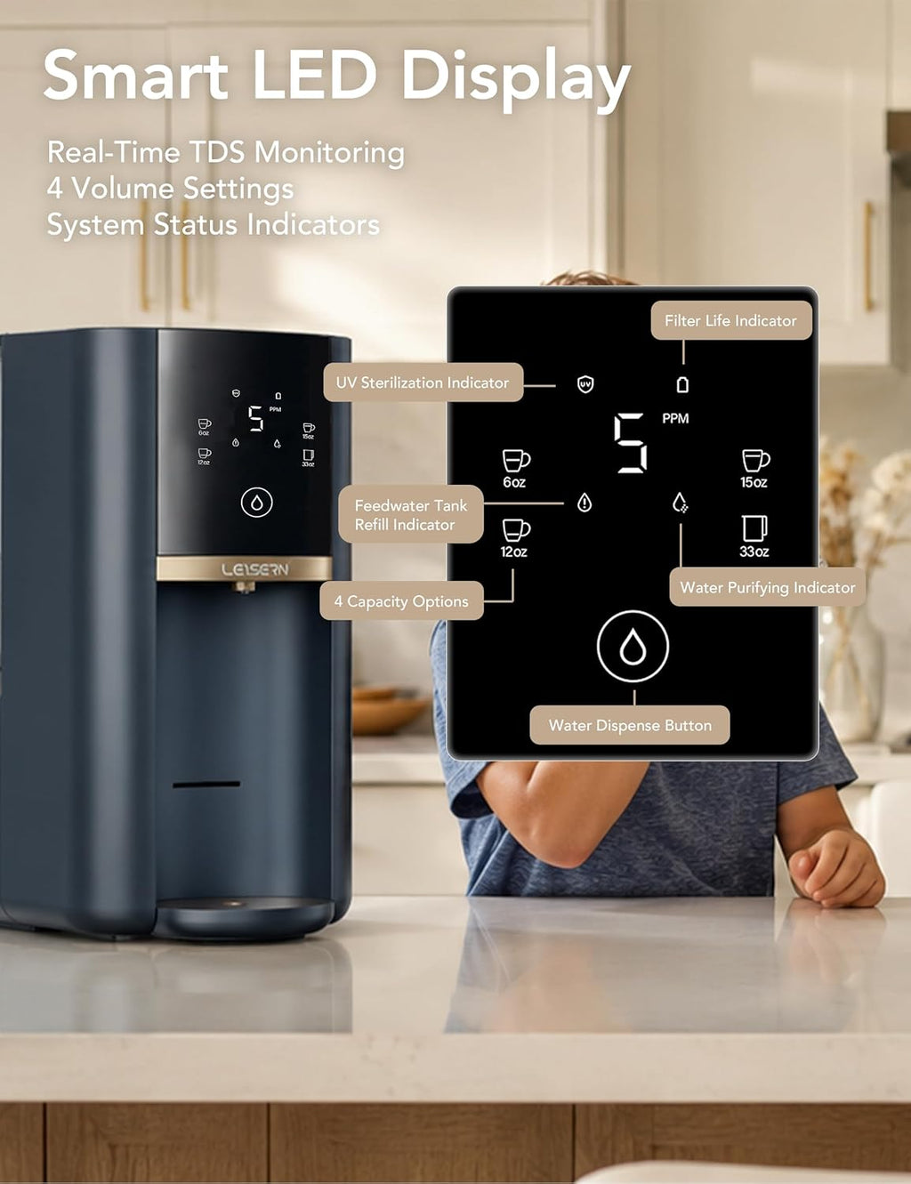 Leysern Countertop Reverse Osmosis Water Filter with UV, No Installation