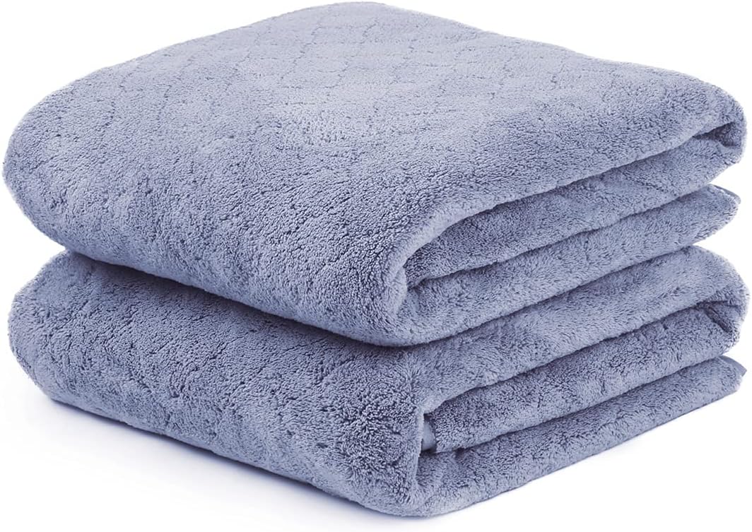 JML Microfiber Bath Towels with Hanging Loop, 2 Pack, 27x55 in, Blue