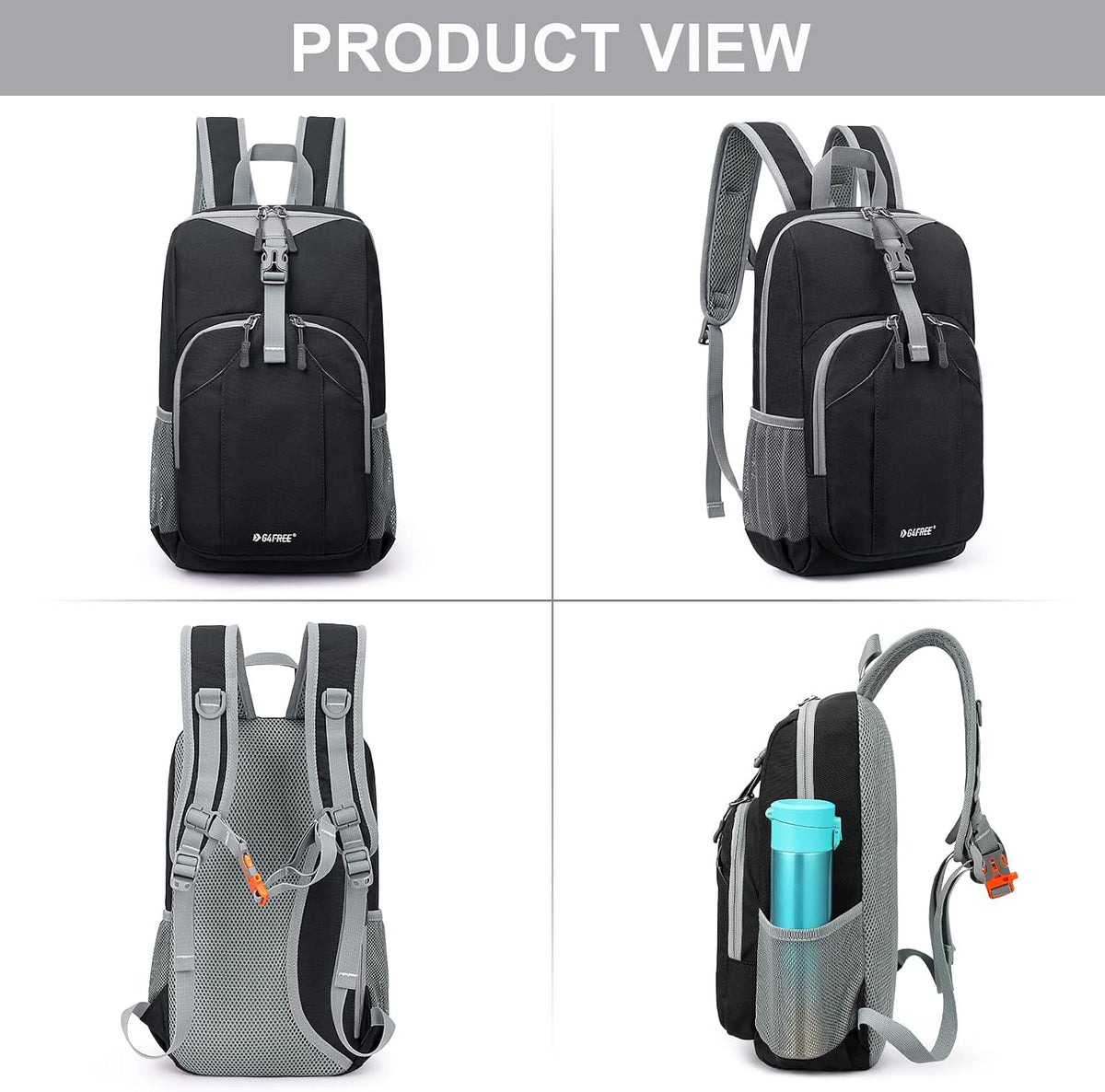 G4Free Mini 10L Hiking Daypack Small Hiking Backpack Cycling Compact Shoulder Backpack Outdoor for Men Women(Black)