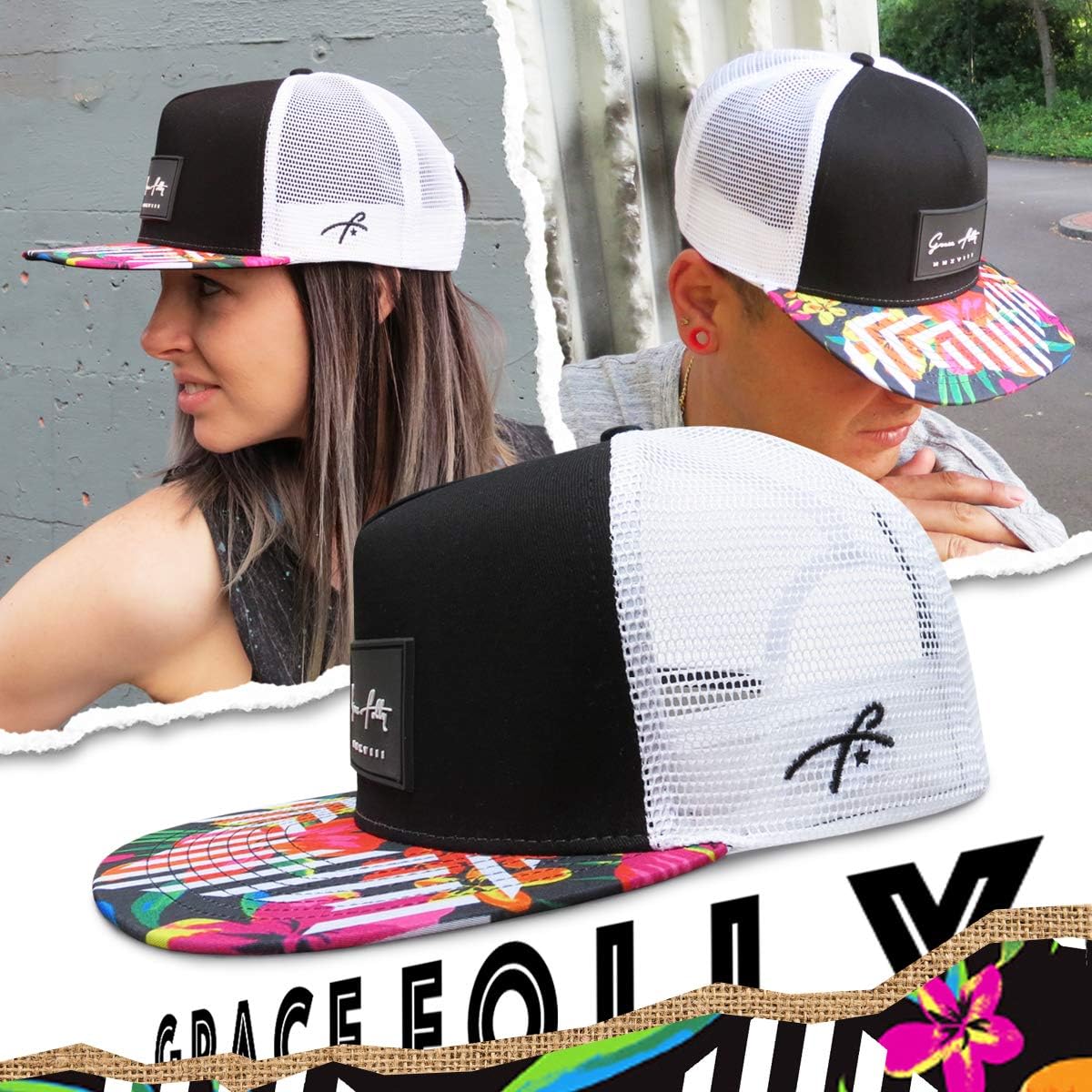 Grace Folly Trucker Hat for Men & Women. Snapback Mesh Caps