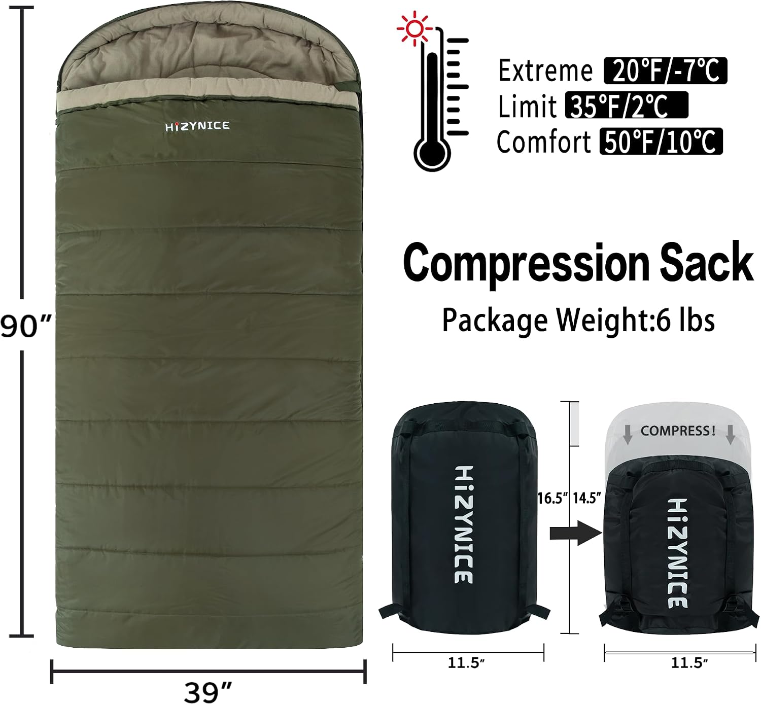 HiZYNICE Sleeping Bags for Adults XXL Cold Weather