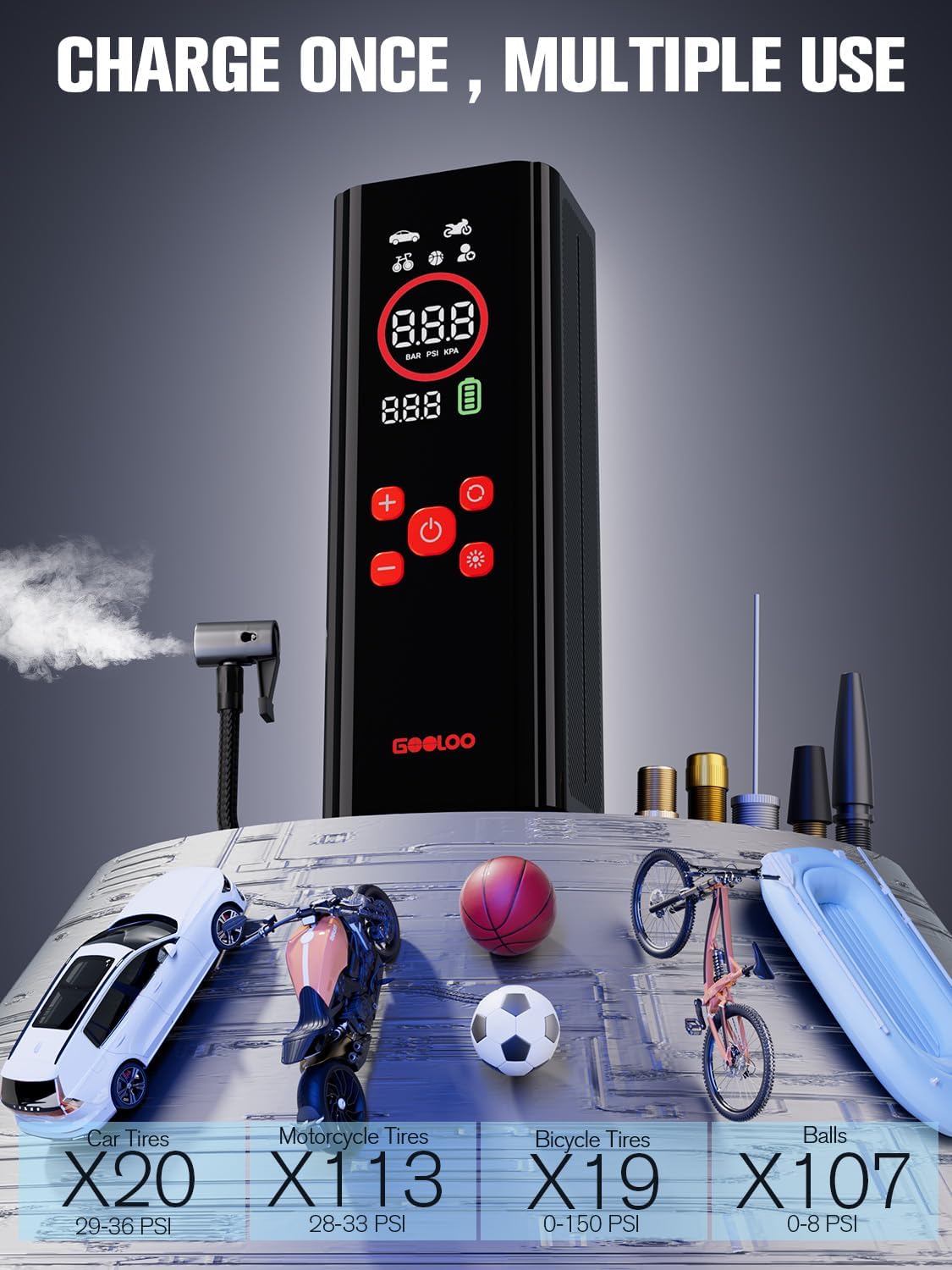 GOOLOO AP150 PRO Tire Inflator Portable Air Compressor,Color LED Screen