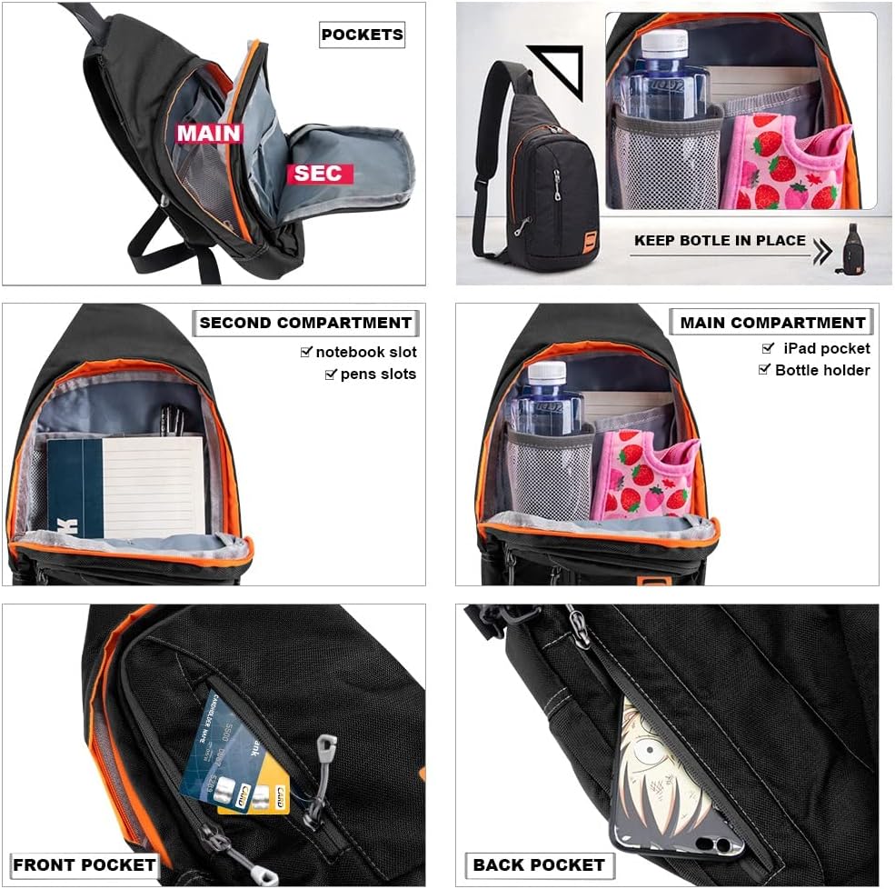 Peicees Small Sling Backpack Waterproof Unisex Shoulder Bag Chest Crossbody Daypack