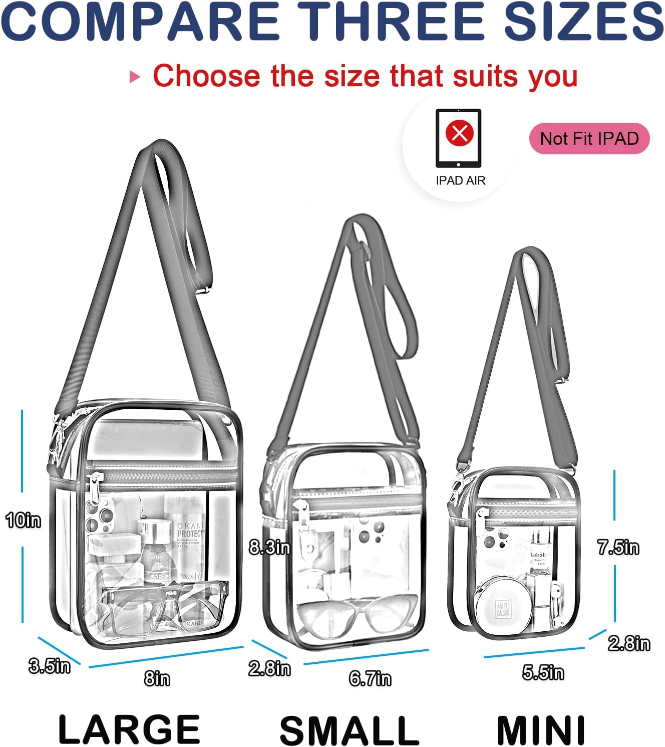 USPECLARE Clear Purse for Stadium Events Transparent Messenger Bag