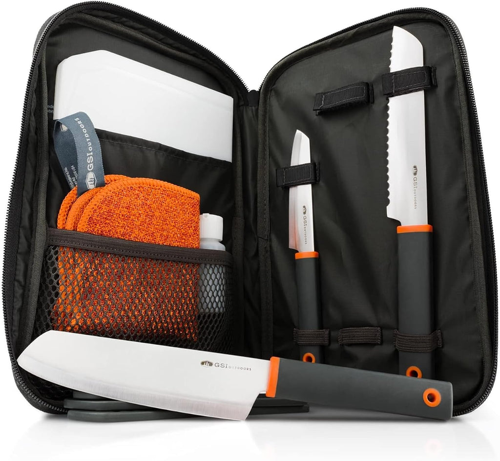 GSI Outdoors Santoku Knife Set, 6 pc Camp Chef Kit with Cutting Board