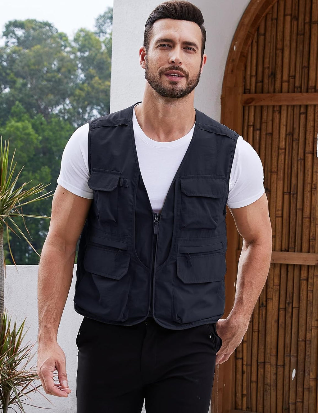 Gihuo Mens Fishing vest for Safari Utility Cargo with Pockets