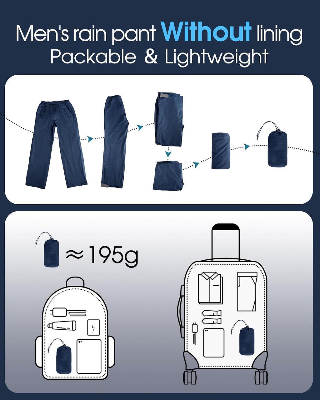 33,000ft Packable Rain Pants for Men Waterproof Lightweight Hiking Pants