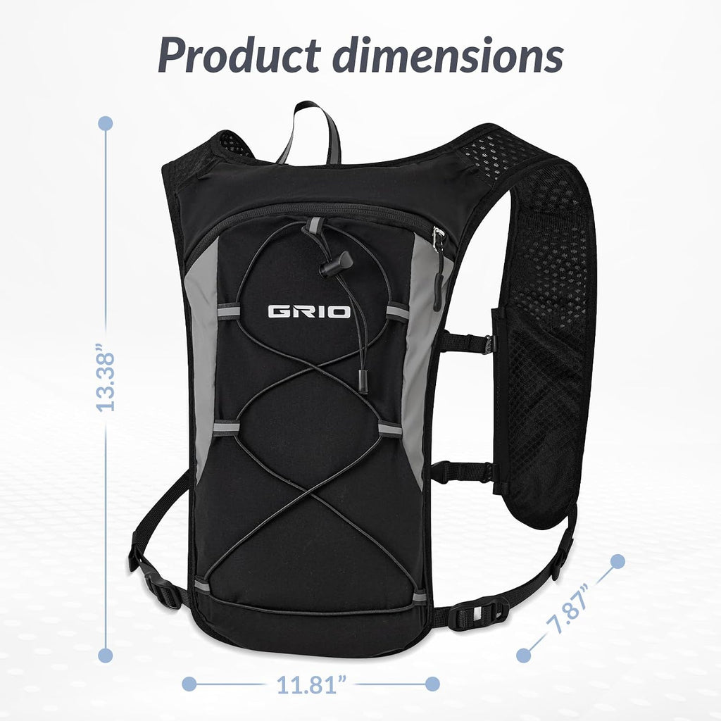 GRIO Hydration Running Vest for Women Men, Water Backpack for Hiking ,with 1.5L Water Bladder, Lightweight Breathable Reflective Hydration Pack for Marathon, Trail, Hiking, Cycling