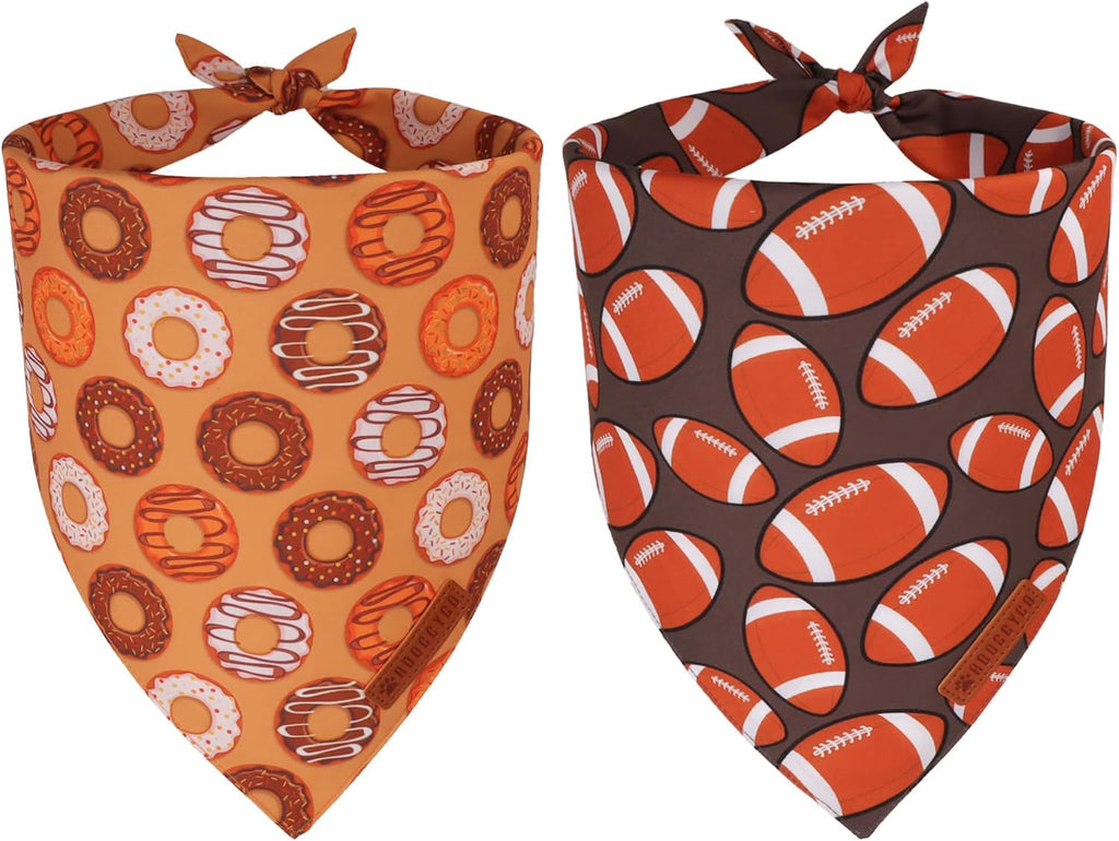 ADOGGYGO Football Dog Bandanas Boy, 2 Pack Football & Donut Scarf, X-Large