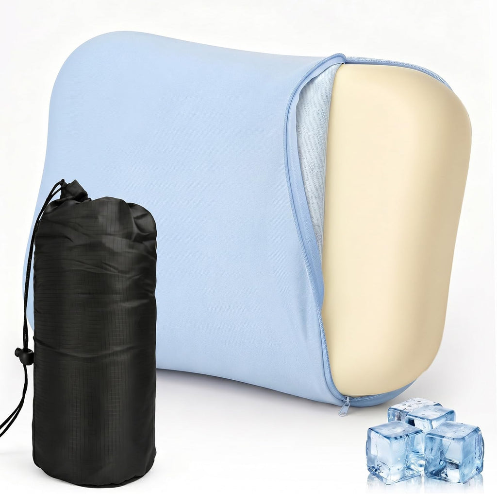 Travel & Camping Memory Foam Pillow, Compressible Portable Camp Pillow with Breathable Removable Cover, Soft & Firm Dual Comfort, Compact Backpacking Pillow for Tent & Outdoor Travel