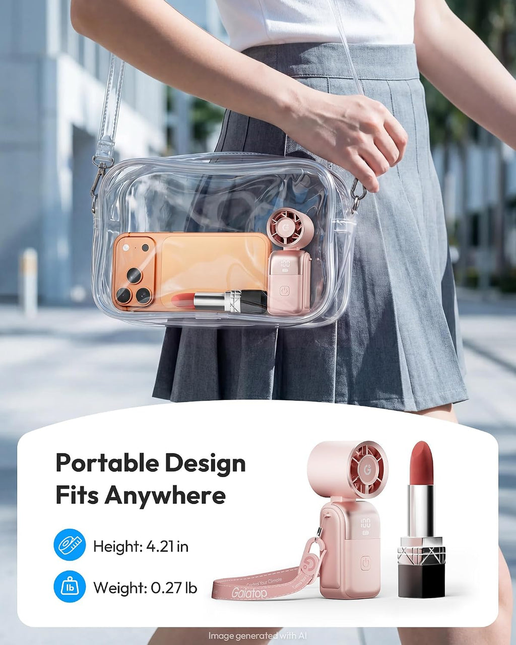 Gaiatop Portable Mini Fan Handheld, 3-in-1 Foldable Pocket Fan, Up to 15H