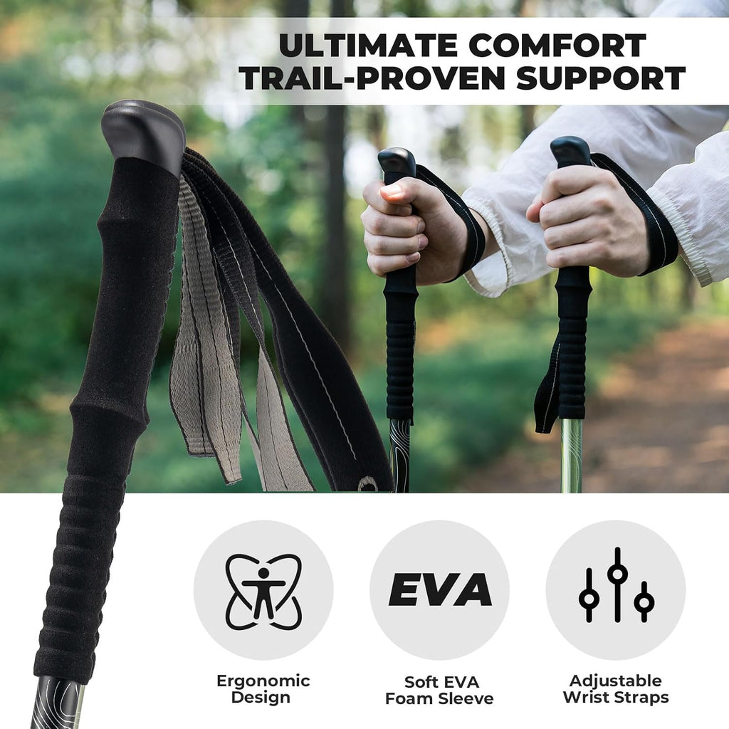 Ultralight Trekking Pole, Collapsible Hiking Pole with EVA Grip & Carbon Tip, 6061 Aluminum, Adjustable 62-135cm for Hiking Camping, 1 Stick